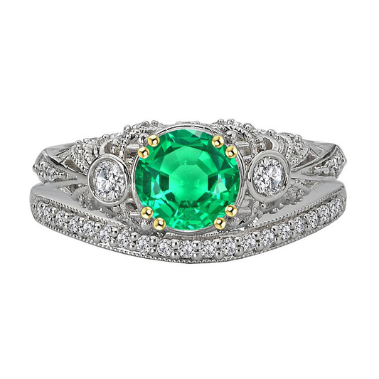 Edler Smaragd Schmuckstein-Ring 2,50-Karat Zweifarbiges 14K Gold – Hauptansicht
