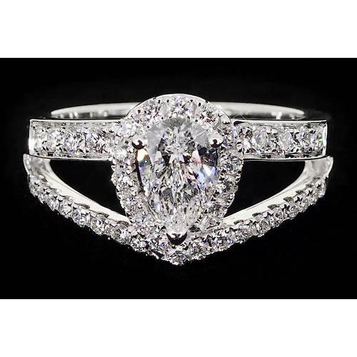 Vintage Typ Birne Natürliche Diamant Jubiläumsring Weißgold 14K 2,50 Karat