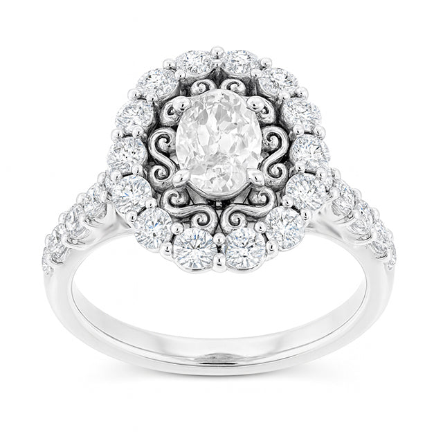 Vintage Stil Halo Ring Oval Altschliff Diamant Krappen Set 6,25 Karat
