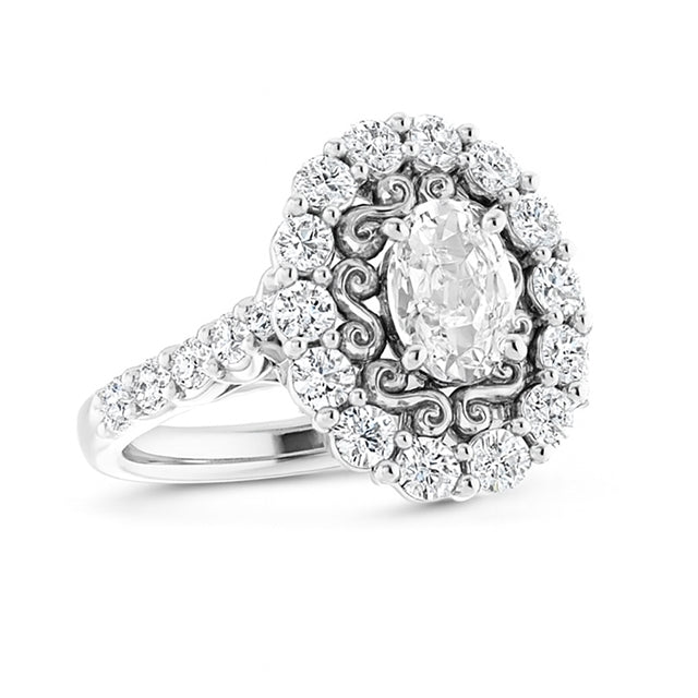 Vintage Stil Halo Ring Oval Altschliff Diamant Krappen Set 6,25 Karat