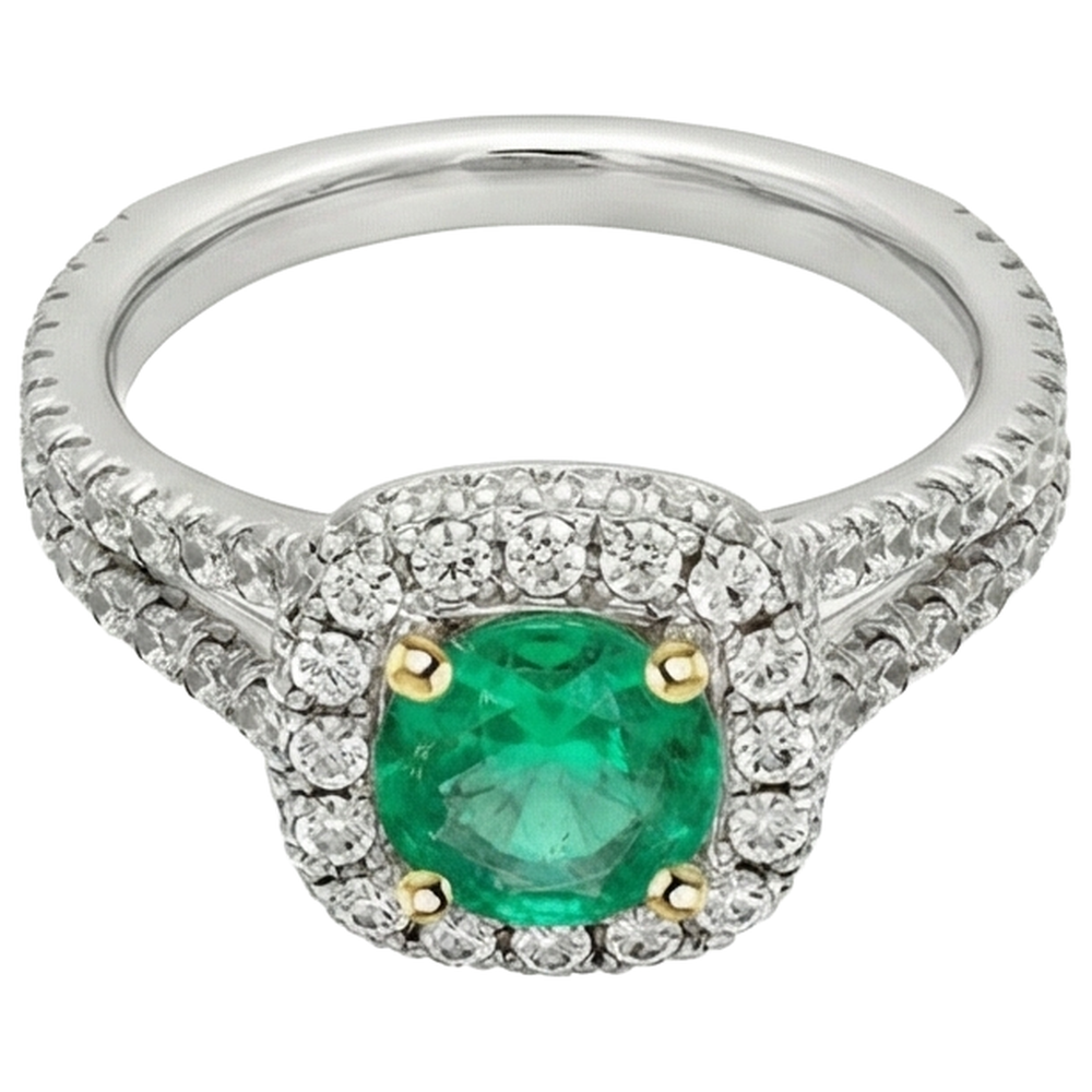 Schmuckstein-Ring Zweifarbiges 14K Gold mit Edler Smaragd – Frontansicht
