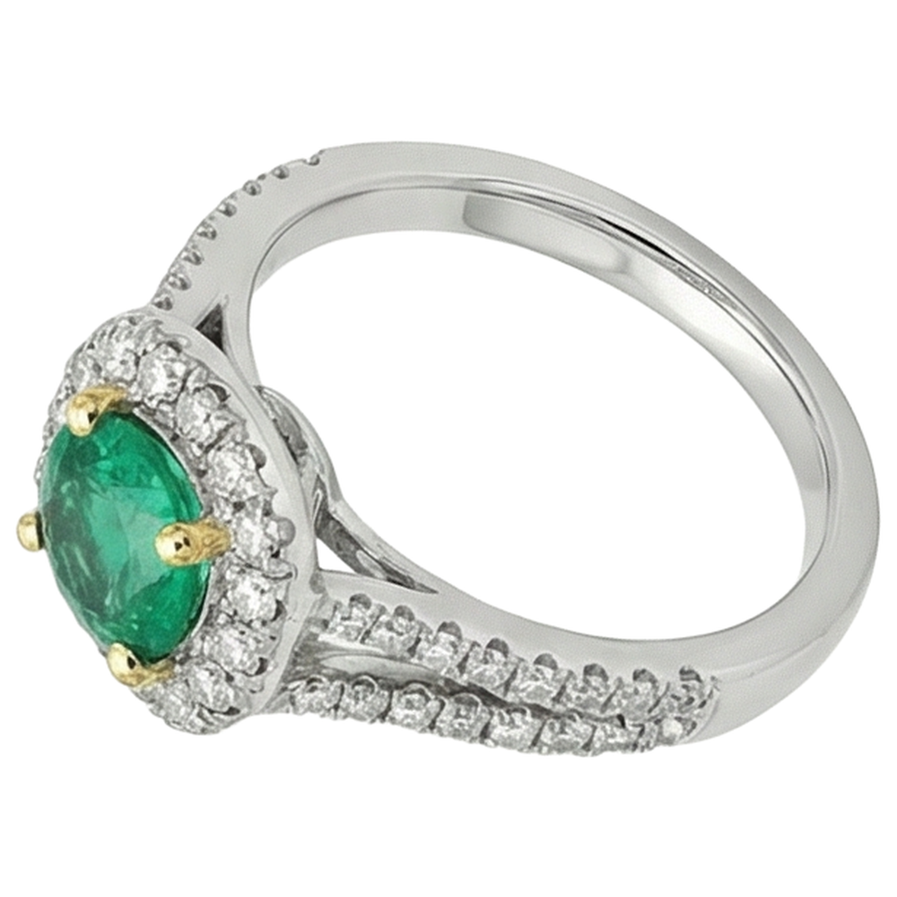 Edler Smaragd Schmuckstein-Ring 2-Karat Zweifarbiges 14K Gold – Schrägansicht