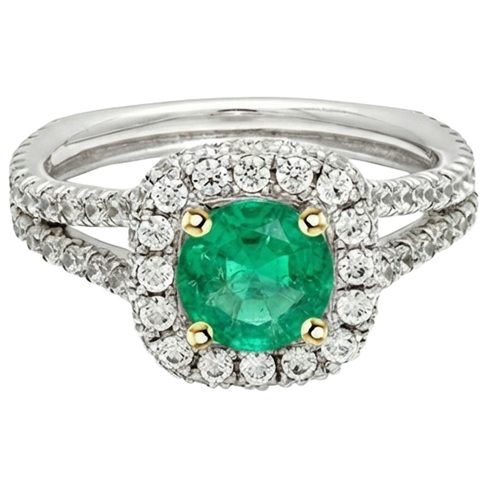Edler Smaragd Schmuckstein-Ring 2-Karat Zweifarbiges 14K Gold – Profilansicht