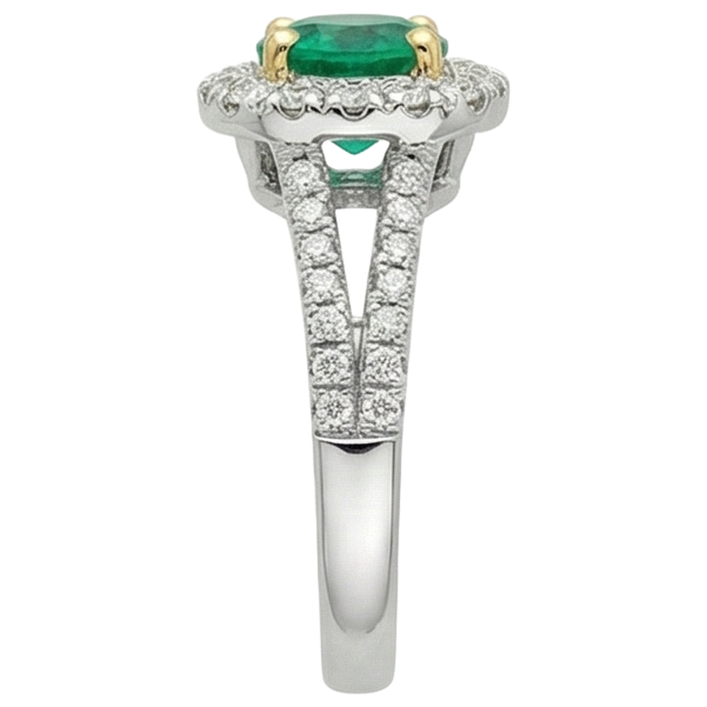 Edler Smaragd Schmuckstein-Ring 2-Karat Zweifarbiges 14K Gold – Draufsicht
