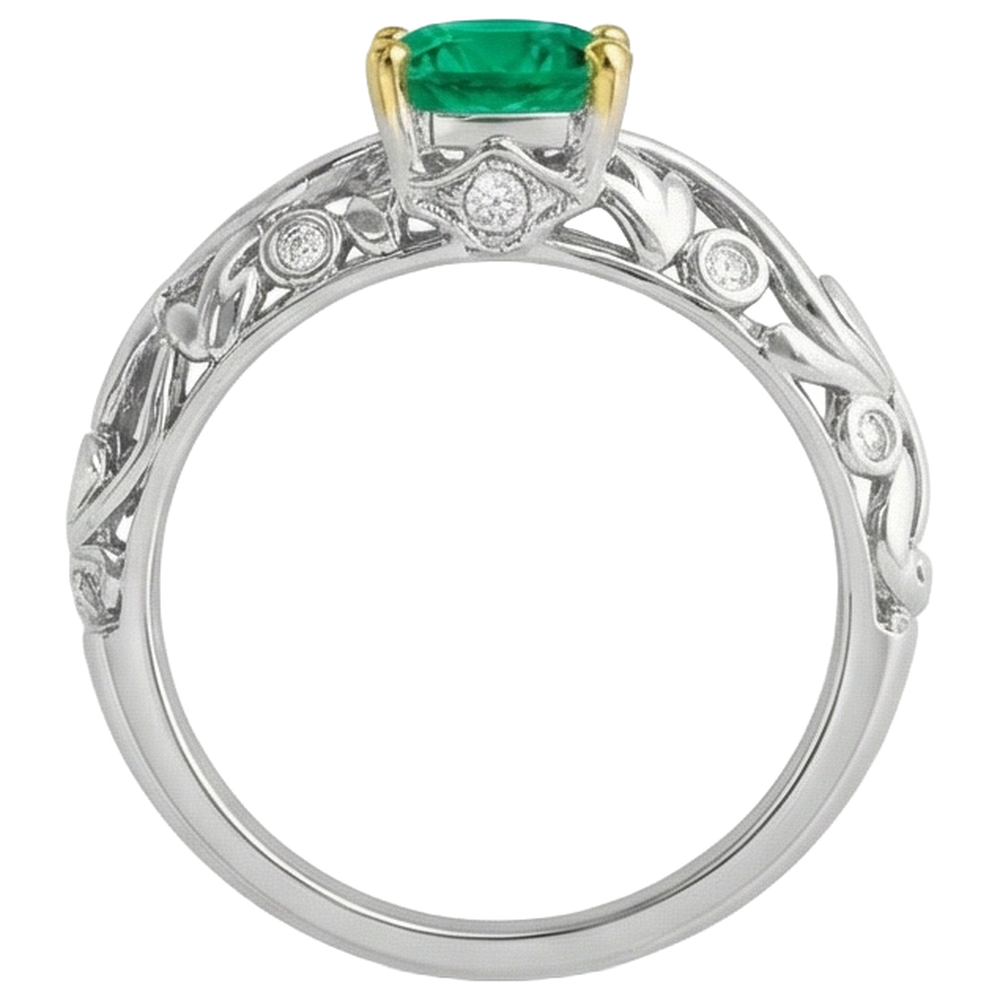 Rund-Brillant Edler Smaragd Ring in Zweifarbiges 14K Gold – Draufsicht