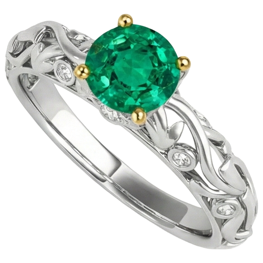 Farbstein-Ring Zweifarbiges 14K Gold mit Edler Smaragd – Seitenansicht