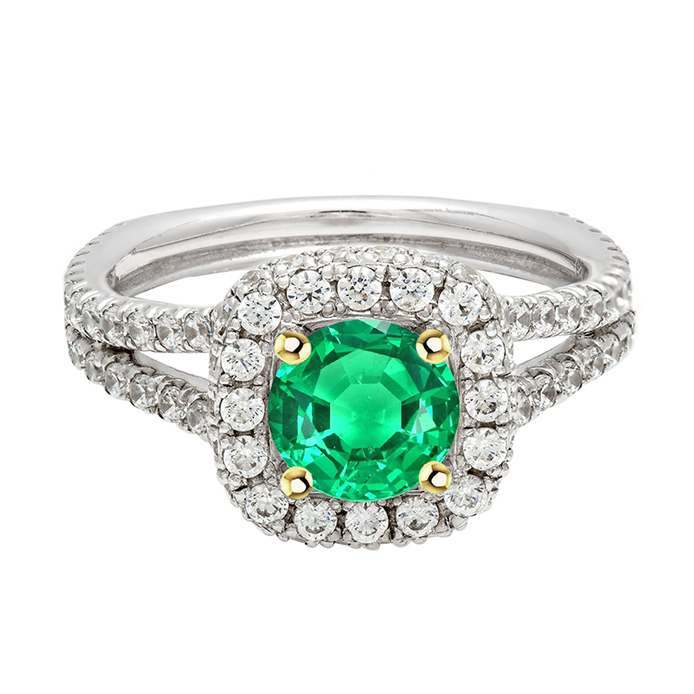 Rund-Brillant Edler Smaragd Ring in Zweifarbiges 14K Gold – Hauptansicht