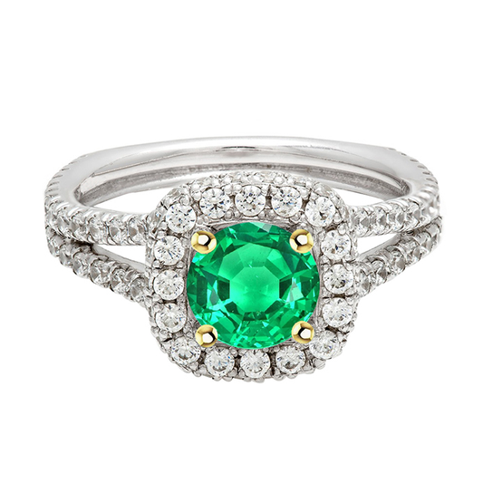 Rund-Brillant Edler Smaragd Ring in Zweifarbiges 14K Gold – Hauptansicht