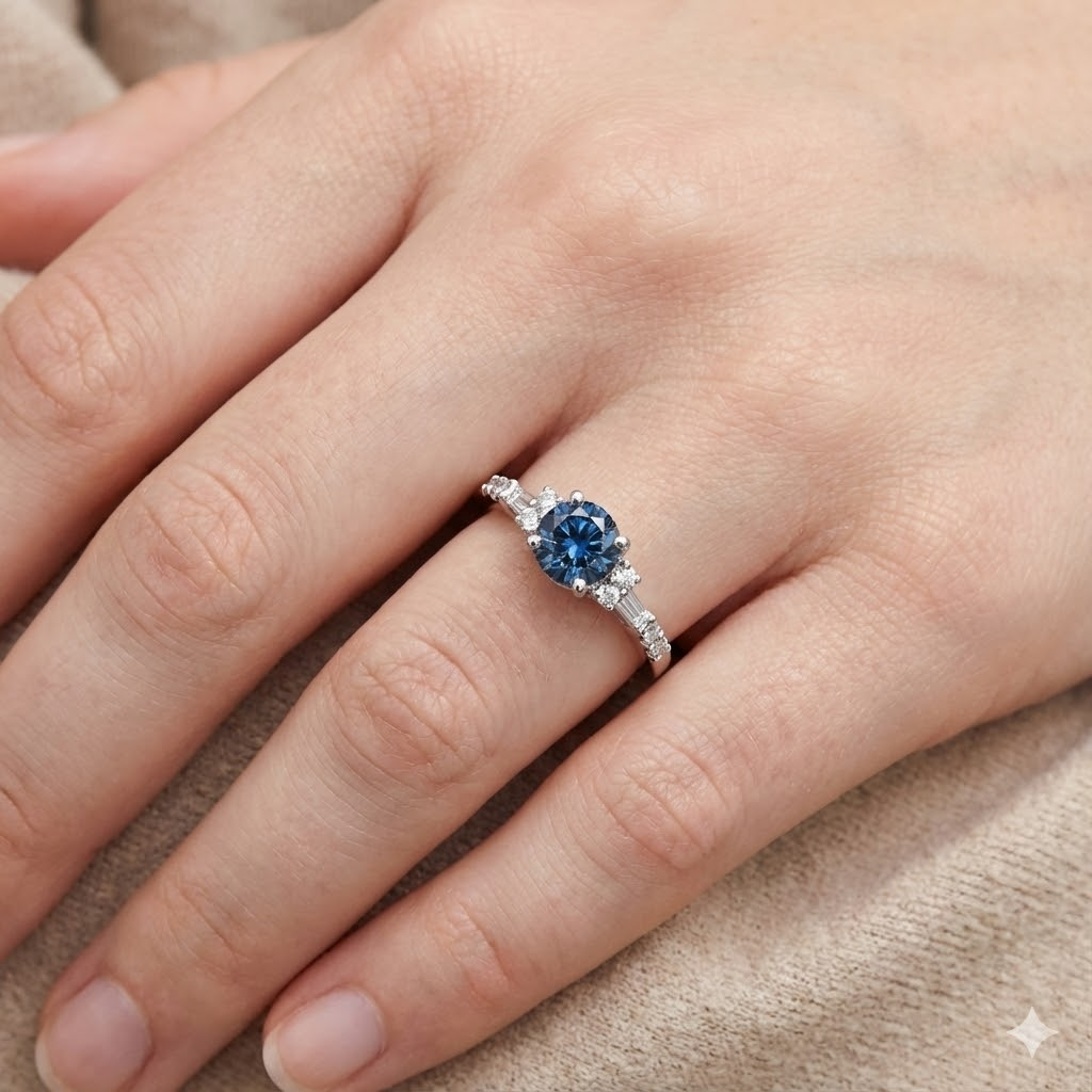 Weißgold 1 Karat Verlobungsring Mit Blauen weißen Echte Diamanten