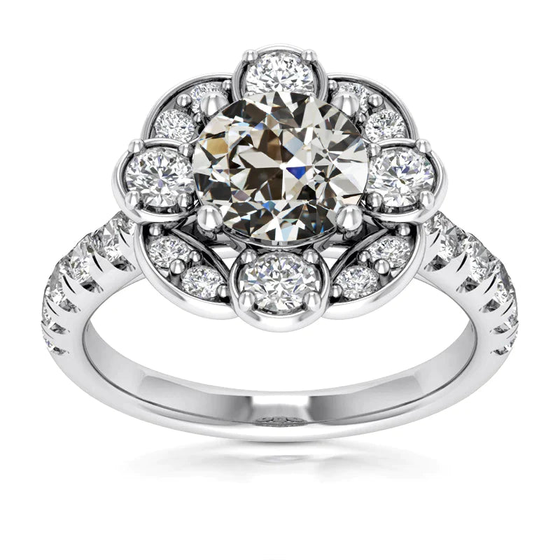 Weißgold Halo Ring Runder Alter Minenschliff Echt Diamant Schmuck 5 Karat