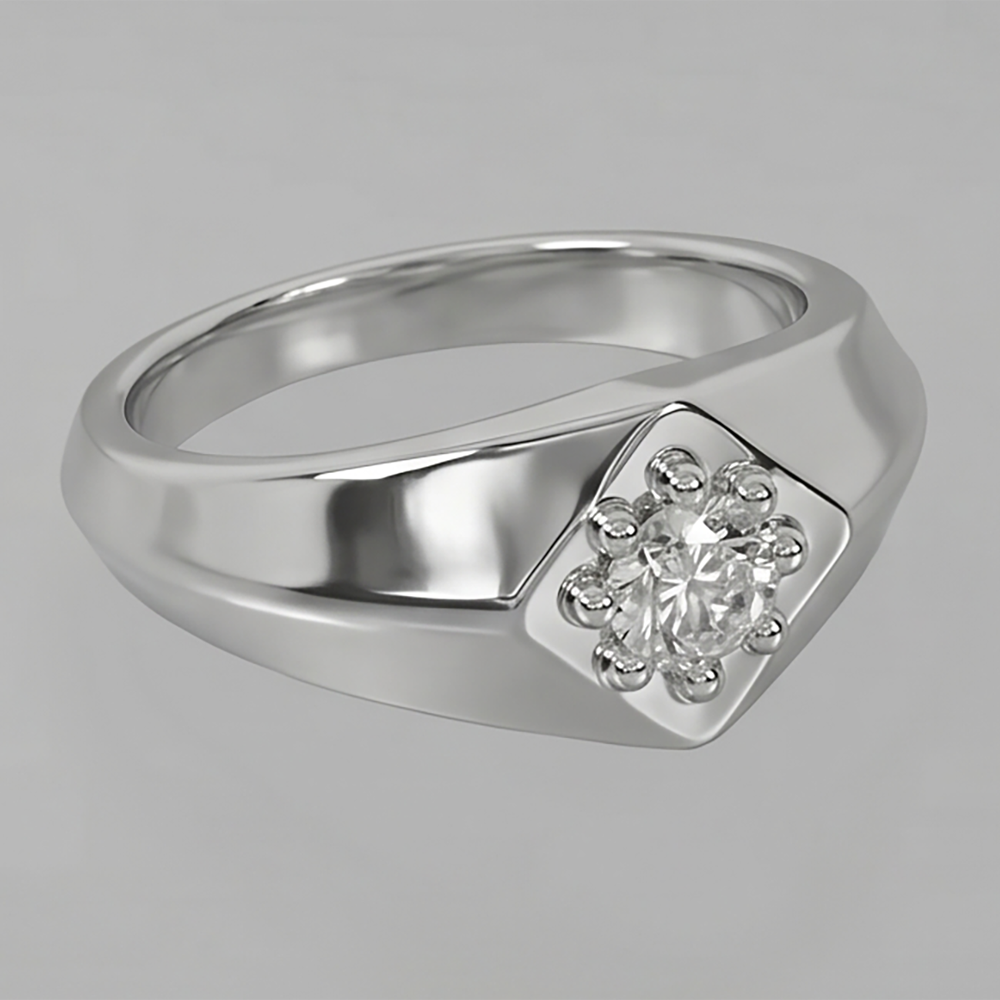 Weiß Gold Herren Ring Mit Echt Diamant