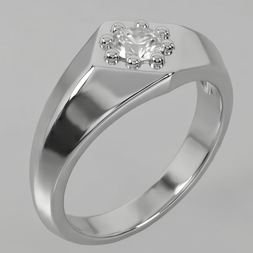 Weiß Gold Herren Ring Mit Echt Diamant