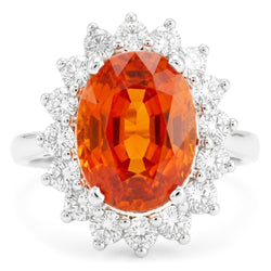 Weißgold 14K 10 Kt Roter Granat mit Diamanten Jubiläumsring