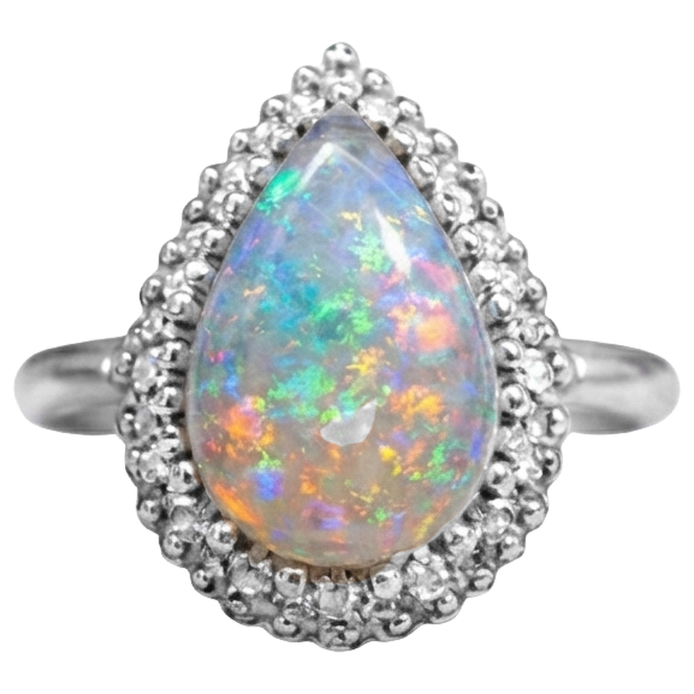Weißgold 14K Opal und Diamanten 11,25 Karat Verlobungsring Neu