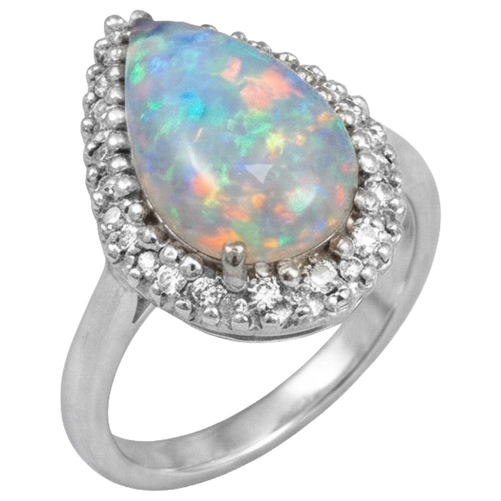 Weißgold 14K Opal und Diamanten 11,25 Karat Verlobungsring Neu