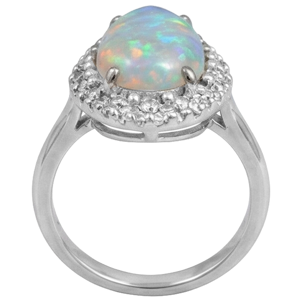 Weißgold 14K Opal und Diamanten 11,25 Karat Verlobungsring Neu