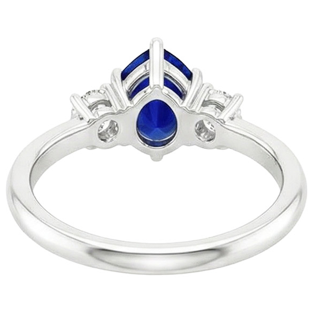 Weißgold 3 Steine Ring Birne Ceylon Saphir & Diamanten 3,50 Karat