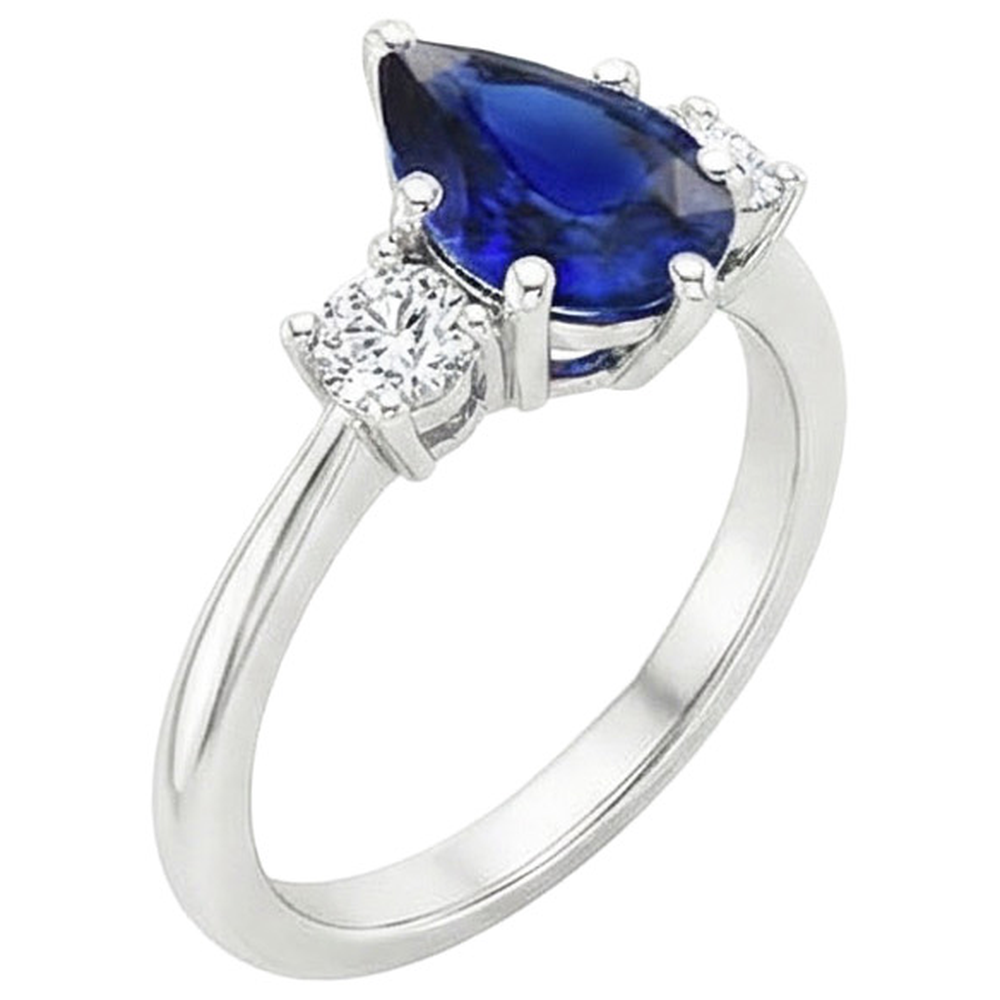 Weißgold 3 Steine Ring Birne Ceylon Saphir & Diamanten 3,50 Karat