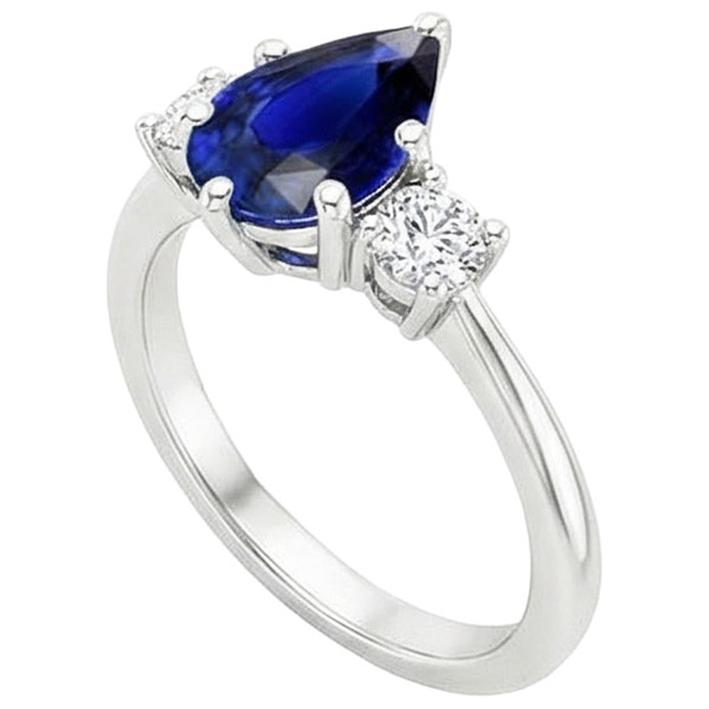 Weißgold 3 Steine Ring Birne Ceylon Saphir & Diamanten 3,50 Karat
