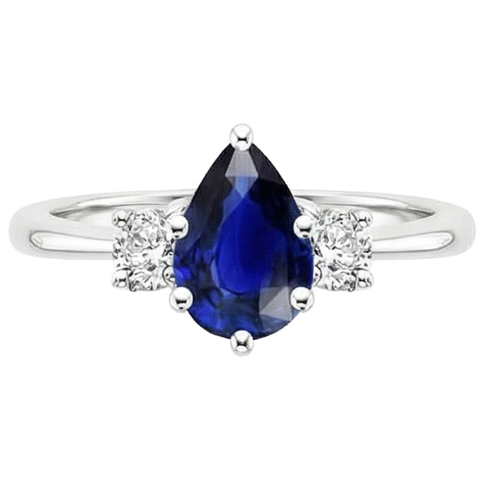 Weißgold 3 Steine Ring Birne Ceylon Saphir & Diamanten 3,50 Karat