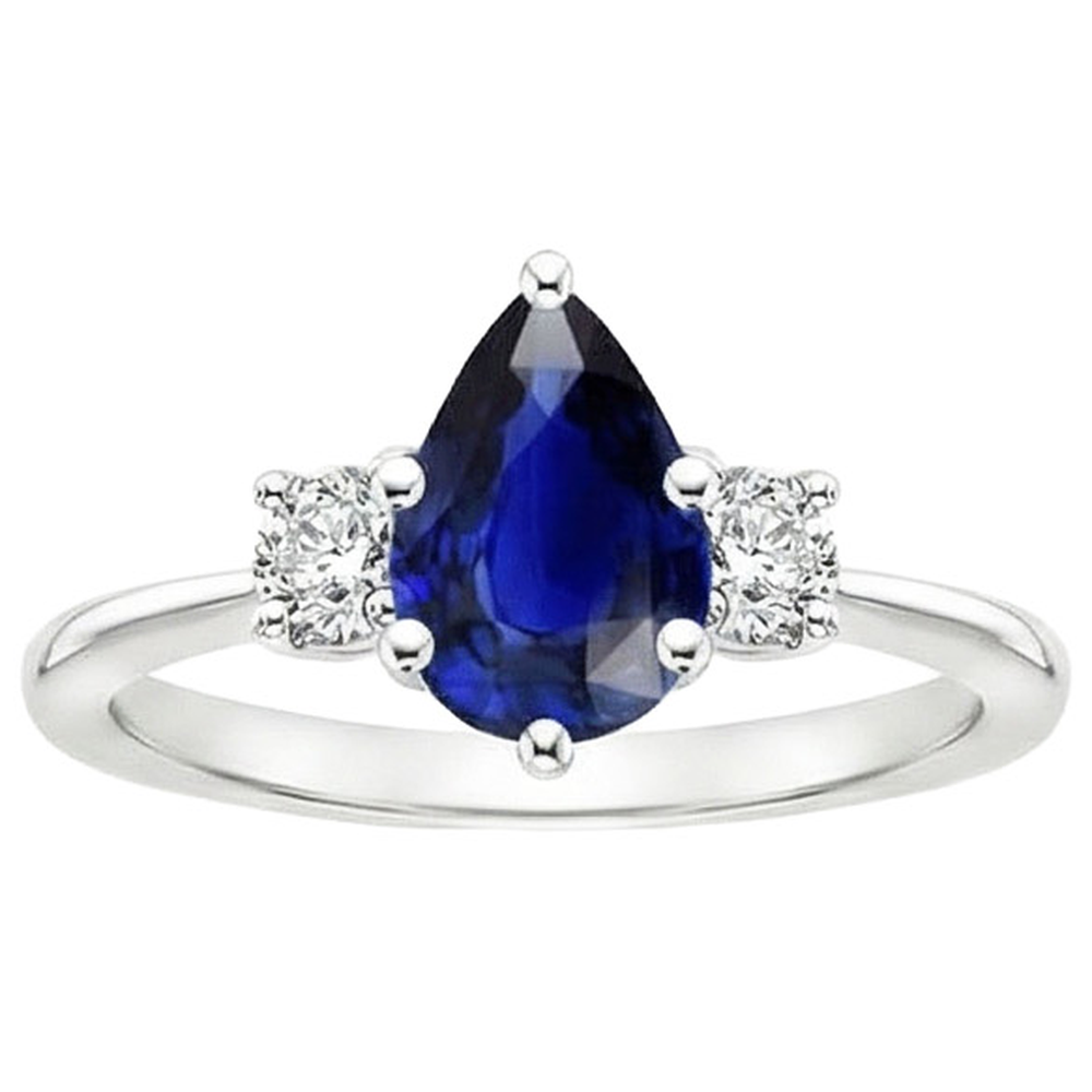 Weißgold 3 Steine Ring Birne Ceylon Saphir & Diamanten 3,50 Karat