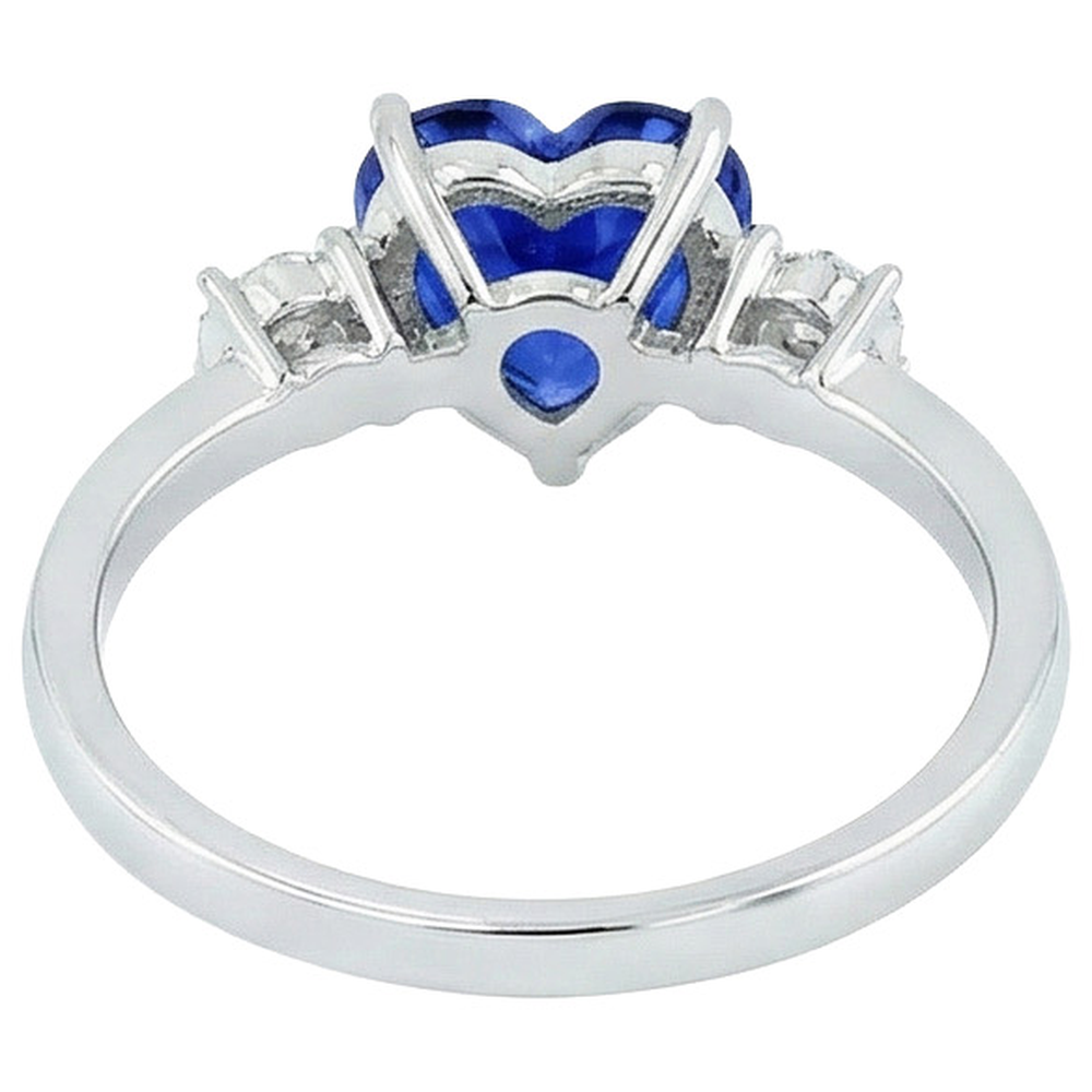 Weißgold 3 Steine Ring Herz Sri Lanka Saphir & Diamanten 11 Karat
