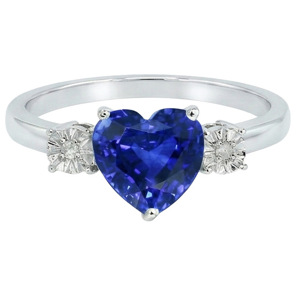 Weißgold 3 Steine Ring Herz Sri Lanka Saphir & Diamanten 11 Karat