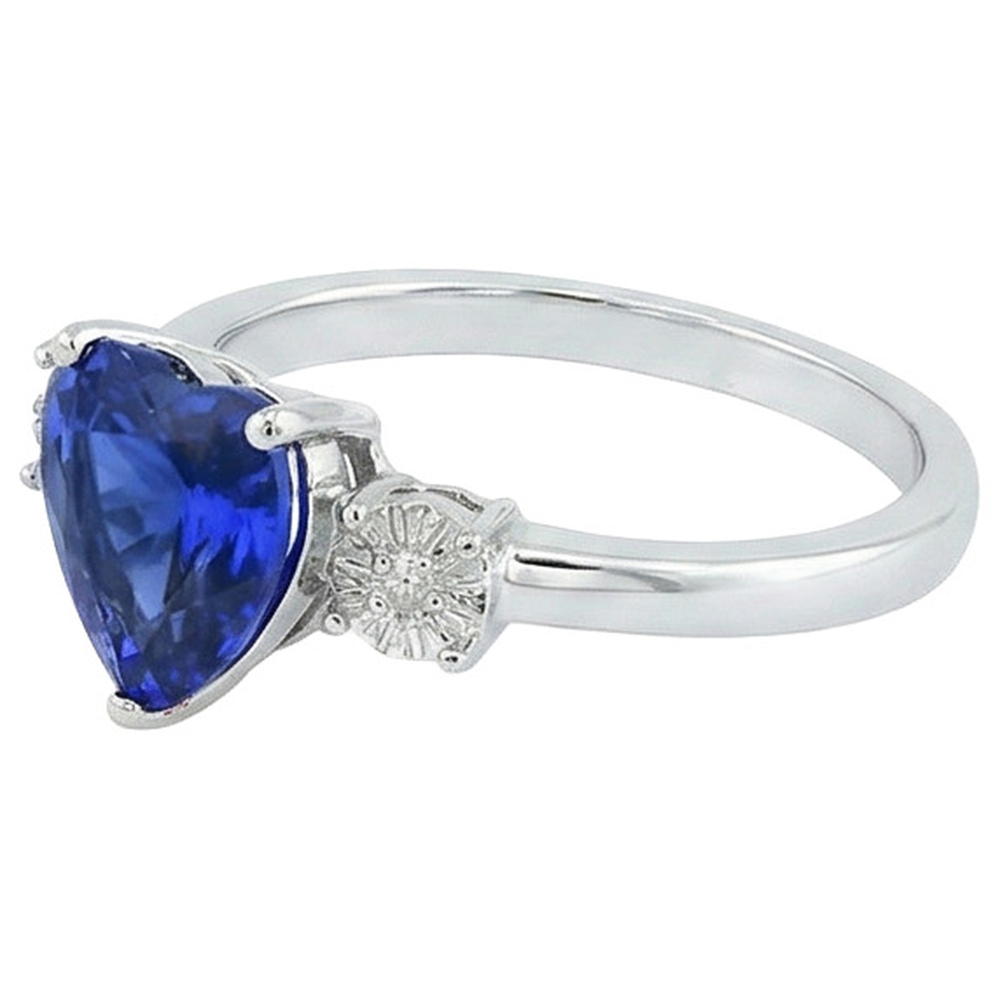 Weißgold 3 Steine Ring Herz Sri Lanka Saphir & Diamanten 11 Karat