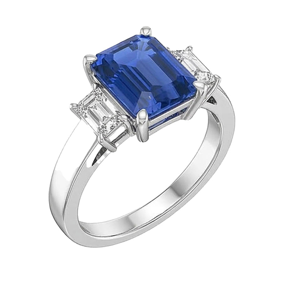 Weißgold 3 Steine Smaragd Saphir Ring 2,75 Karat Strahlende Natürlicher Diamant ( nicht im Labor gezüchtet )en