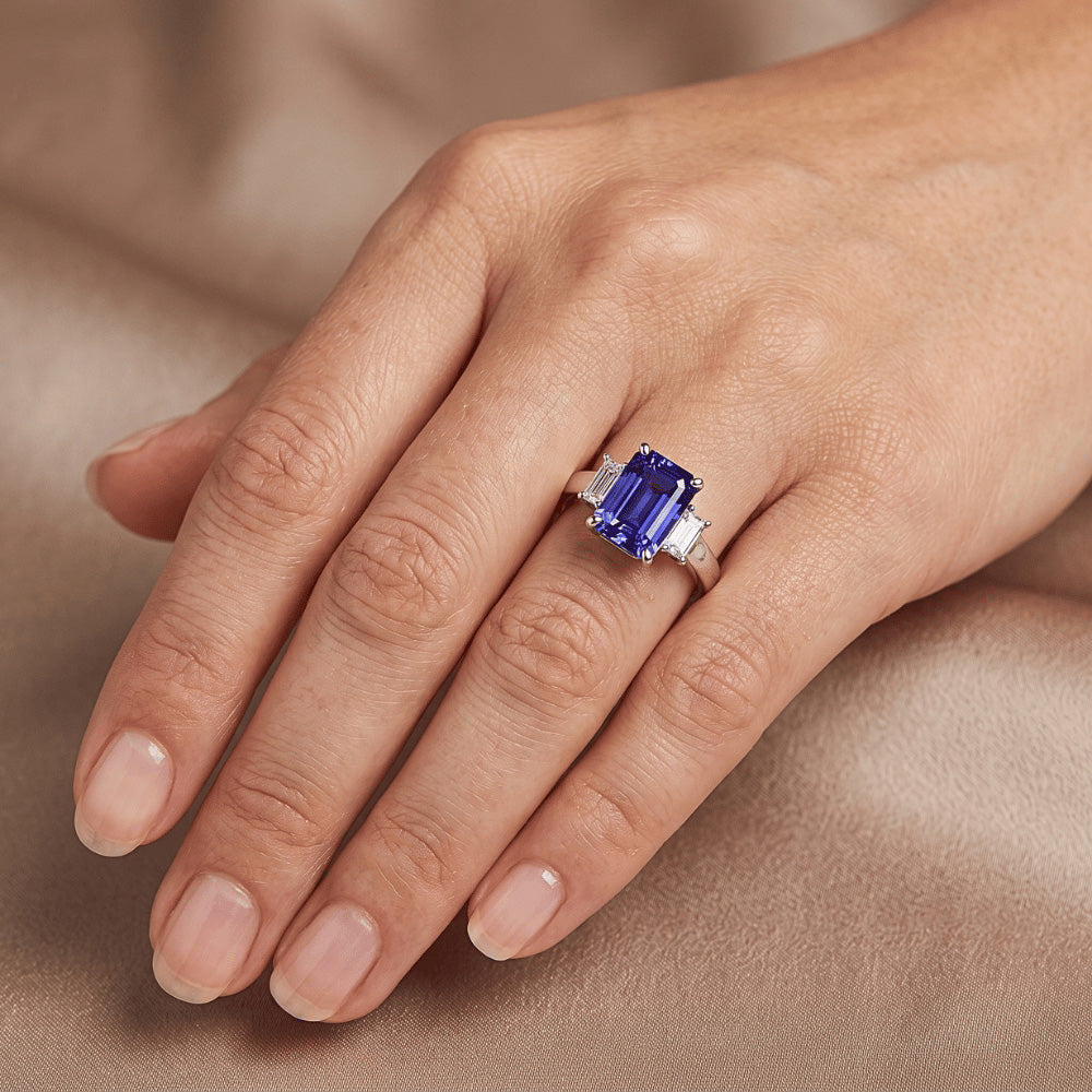Weißgold 3 Steine Smaragd Saphir Ring 2,75 Karat Strahlende Natürlicher Diamant ( nicht im Labor gezüchtet )en