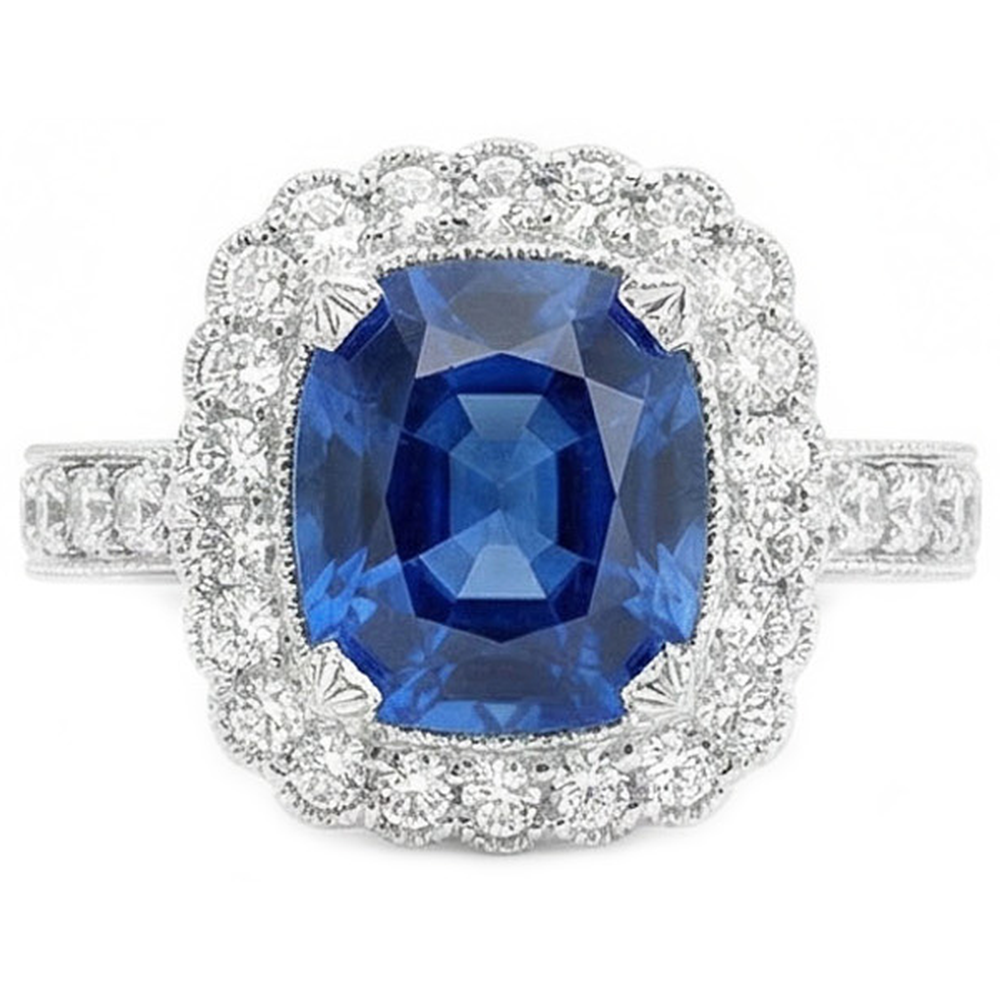 echter round saphir 4Karat ring Seitenansicht