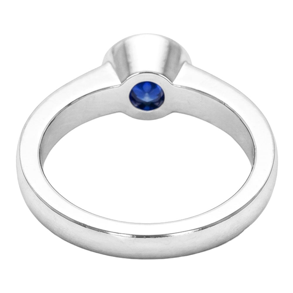 Weißgold Diamantring 2 Karat Runde Lünette Set Blauer Saphir Edelstein