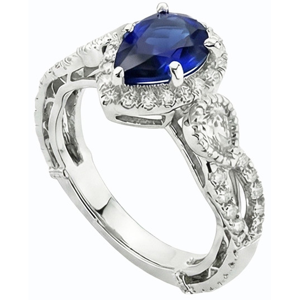Weißgold Halo Blue Saphir Ring & Natürlicher Diamant ( nicht im Labor gezüchtet )en 4 Karat
