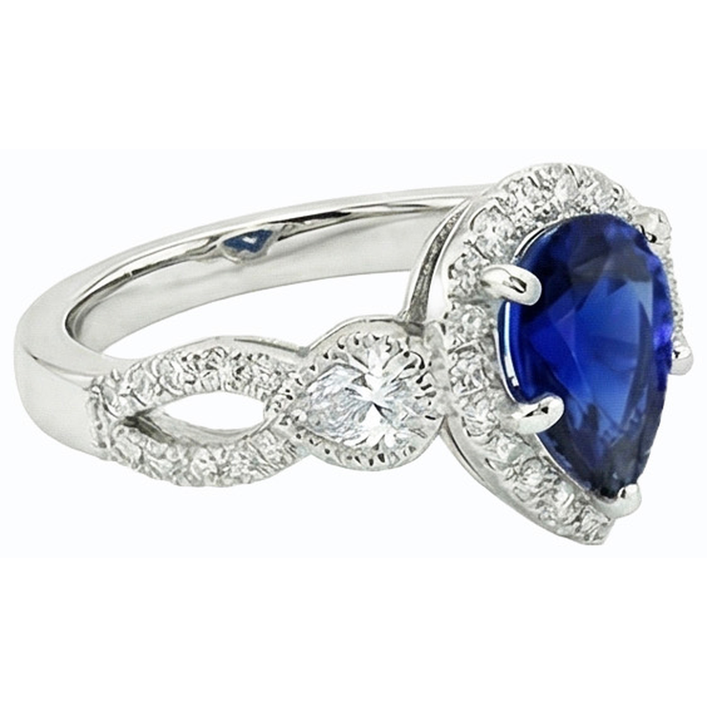 Weißgold Halo Blue Saphir Ring & Natürlicher Diamant ( nicht im Labor gezüchtet )en 4 Karat