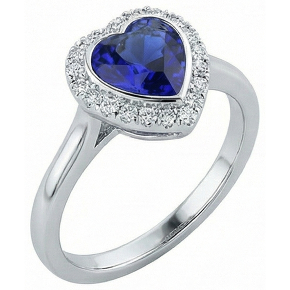 Weißgold Halo Ring Herz Tiefblauer Saphir Schmuck 4 Karat