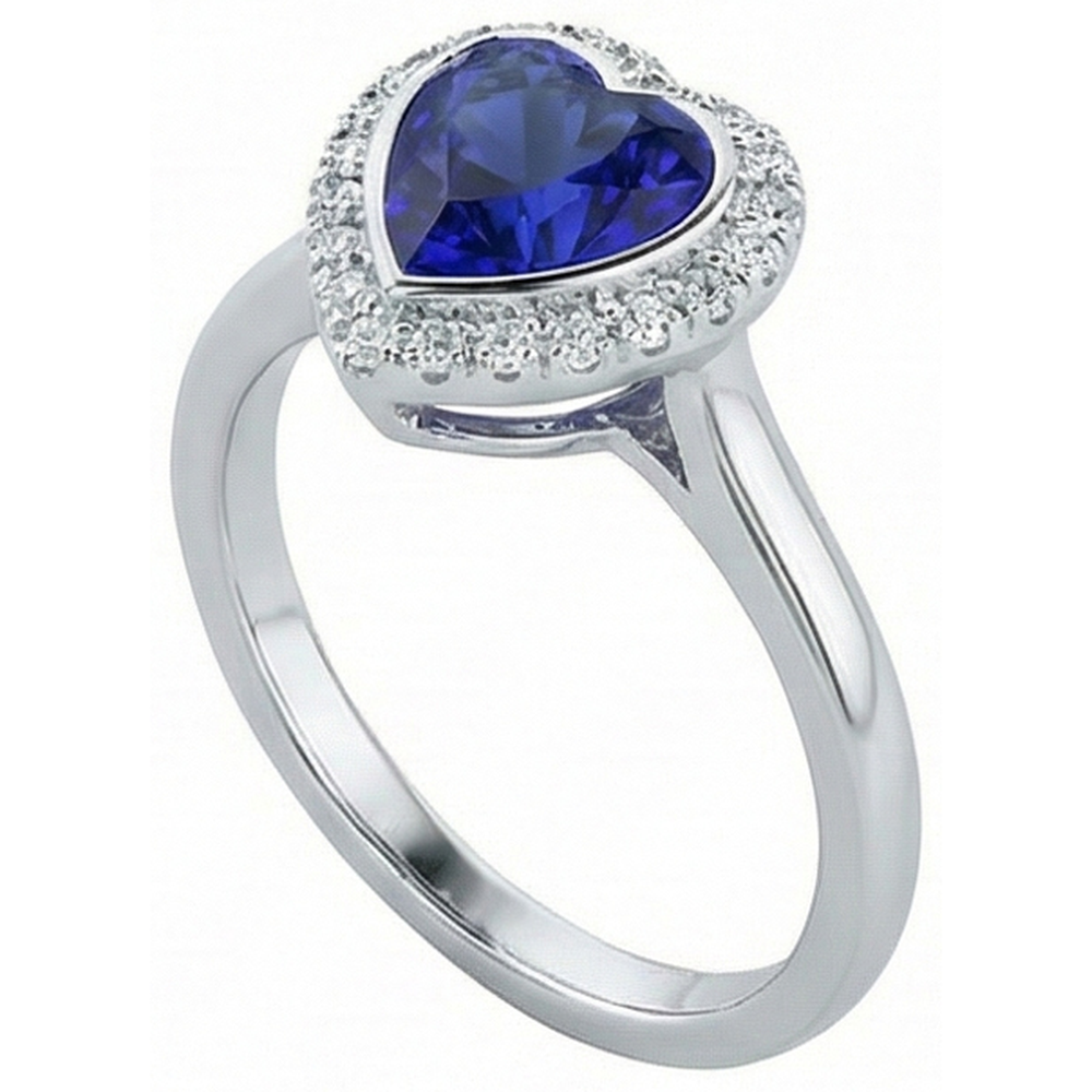 Weißgold Halo Ring Herz Tiefblauer Saphir Schmuck 4 Karat