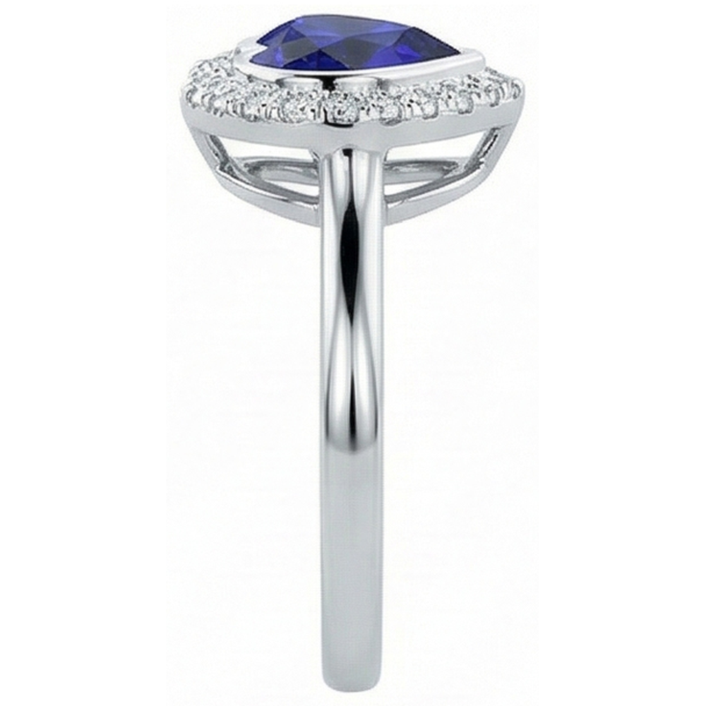 Weißgold Halo Ring Herz Tiefblauer Saphir Schmuck 4 Karat