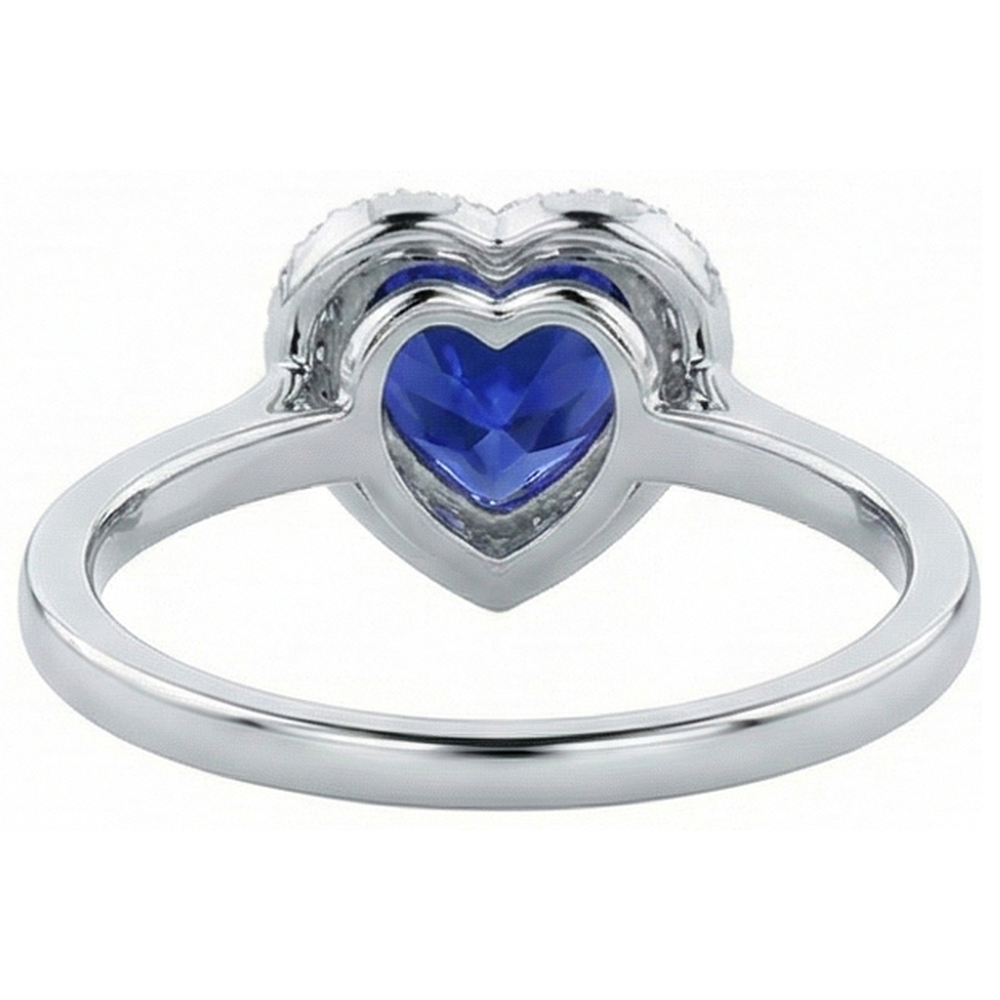 Weißgold Halo Ring Herz Tiefblauer Saphir Schmuck 4 Karat