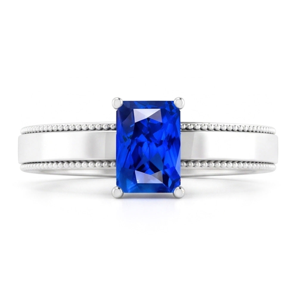 Weißgold-Herrenring Solitär Ceylon-Saphir 1,50 ct Milgrain-Schaft