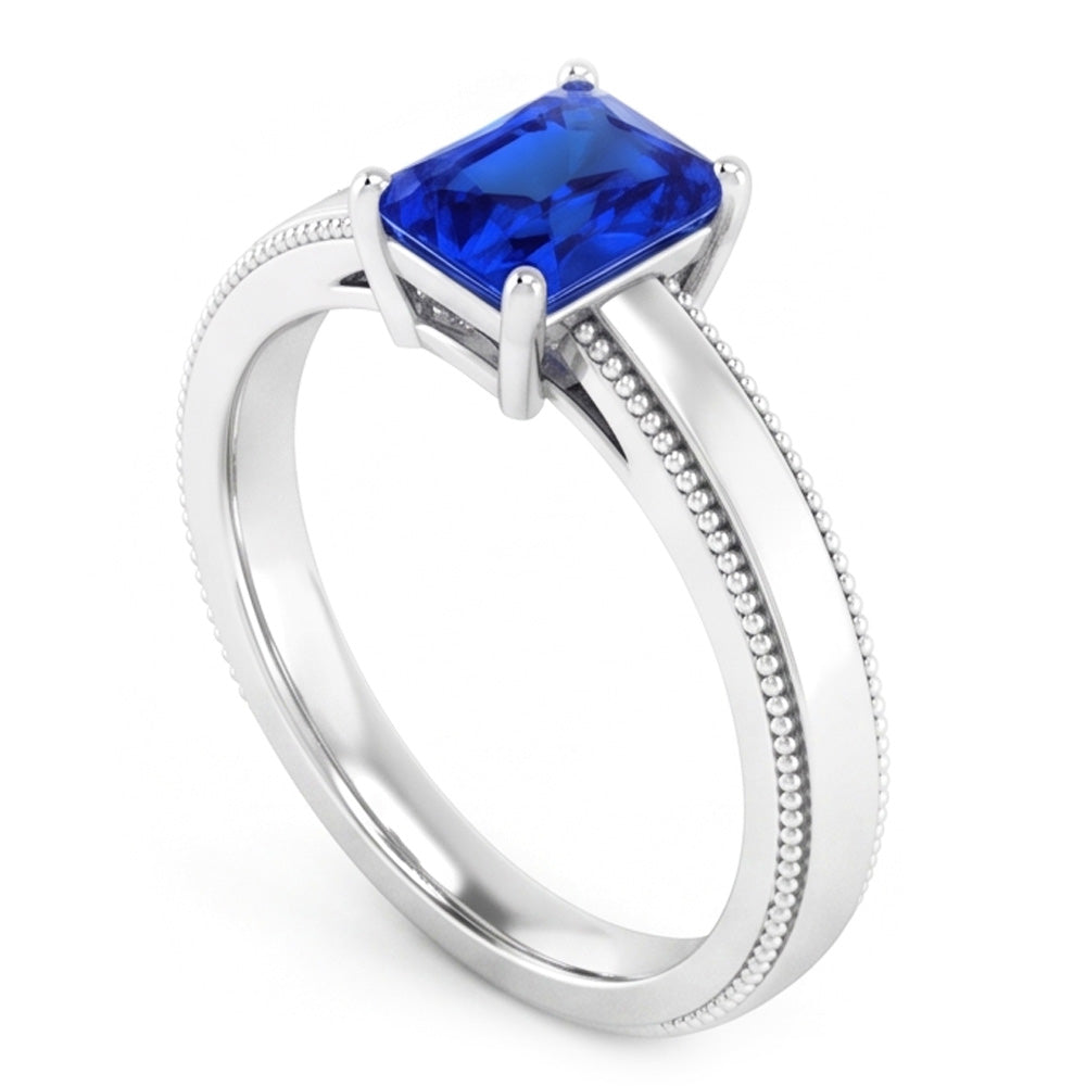 Weißgold-Herrenring Solitär Ceylon-Saphir 1,50 ct Milgrain-Schaft