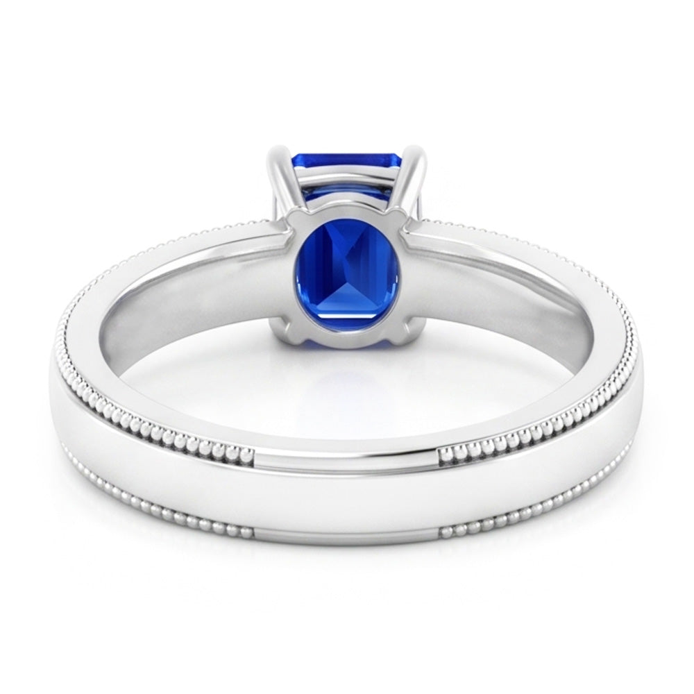 Weißgold-Herrenring Solitär Ceylon-Saphir 1,50 ct Milgrain-Schaft