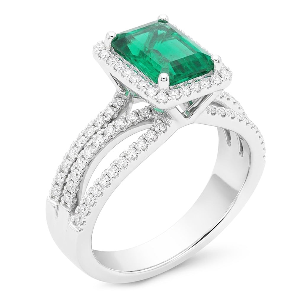Weißgold Smaragdschliff Grüner Smaragd Diamant Ehering 8.50 Karat