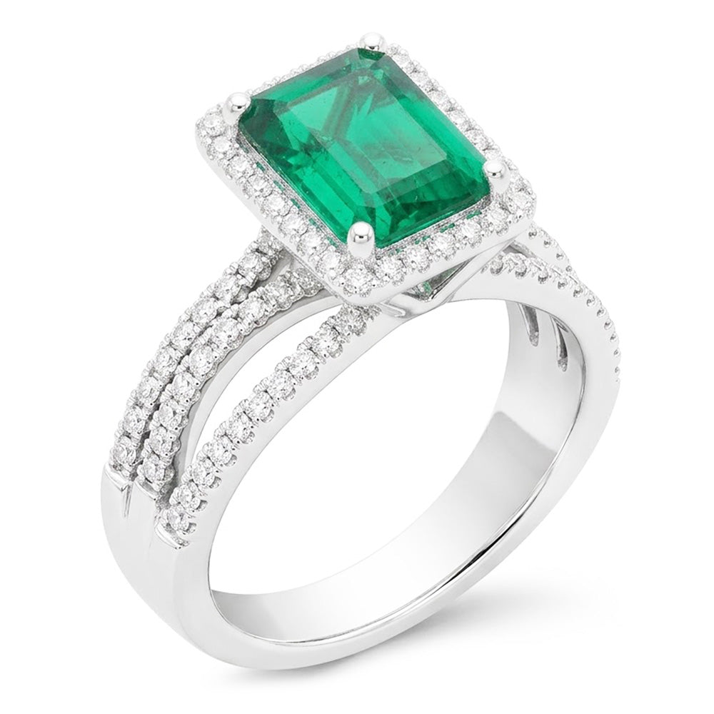 Weißgold Smaragdschliff Grüner Smaragd Diamant Ehering 8.50 Karat