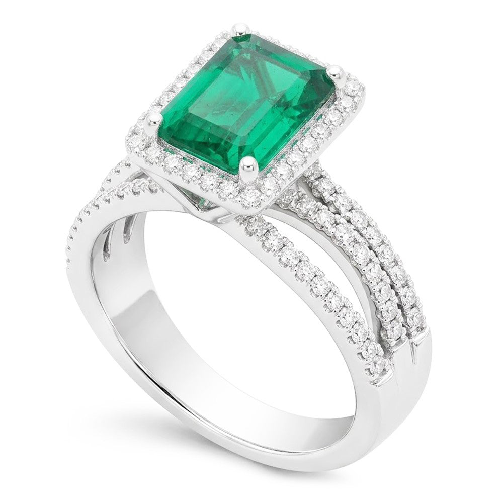 Weißgold Smaragdschliff Grüner Smaragd Diamant Ehering 8.50 Karat