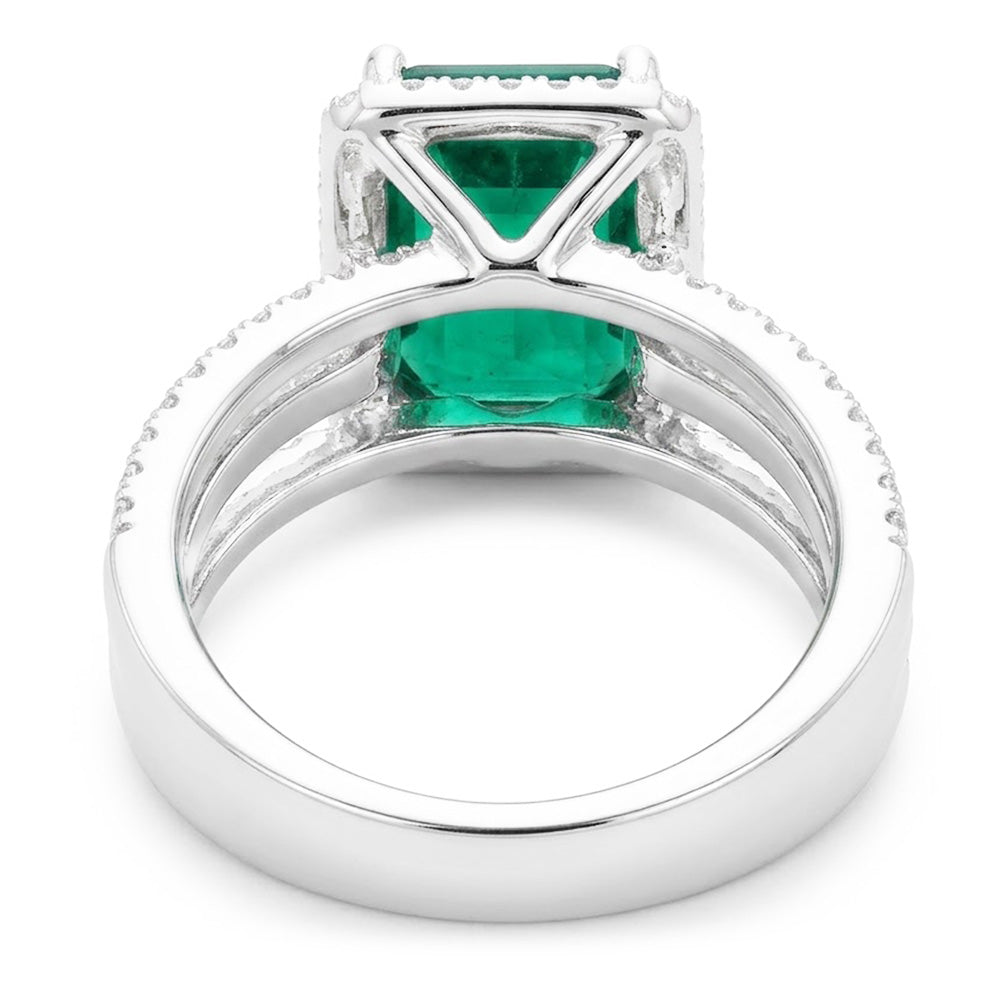 Weißgold Smaragdschliff Grüner Smaragd Diamant Ehering 8.50 Karat