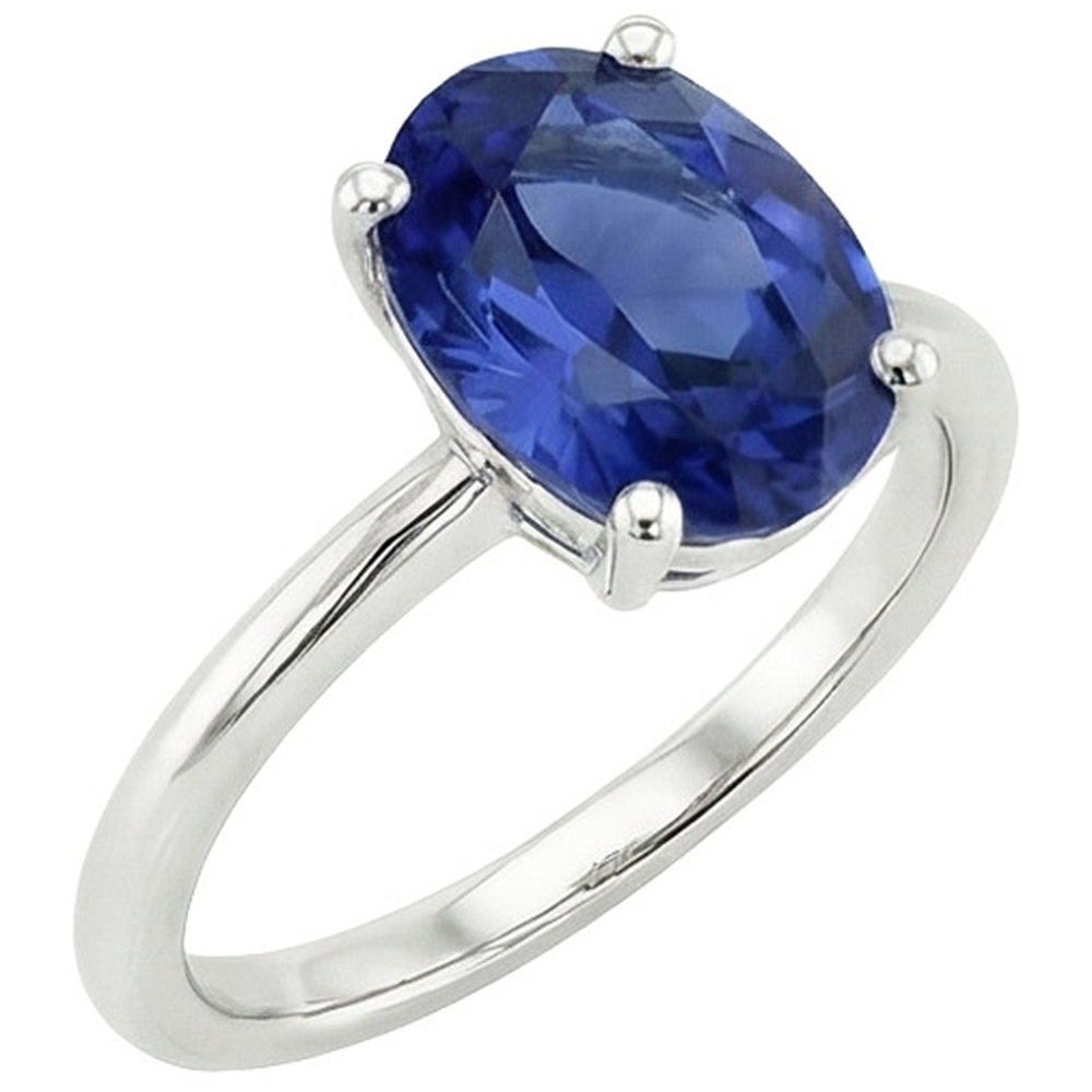 Weißgold Solitärring Schmuck Oval Ceylon Saphir 2 Karat