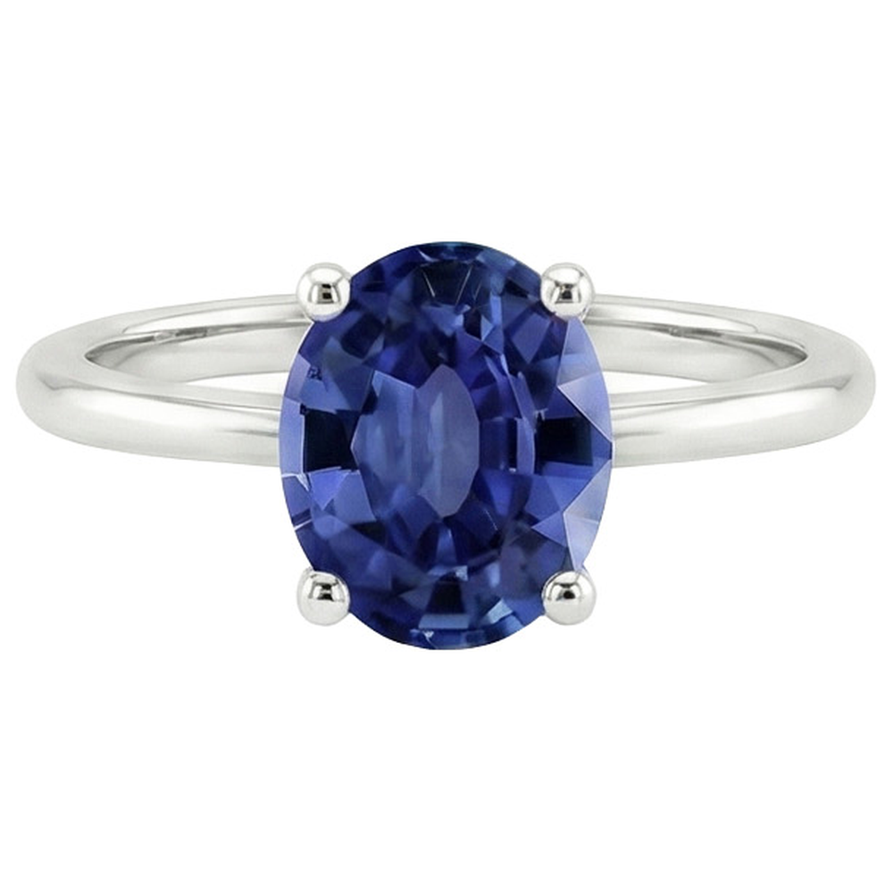 Weißgold Solitärring Schmuck Oval Ceylon Saphir 2 Karat