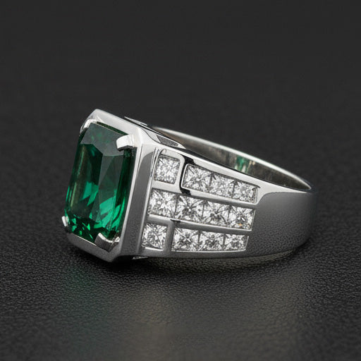 Radiant Kolumbianischer Smaragd Ring in 10K White Gold – Frontansicht