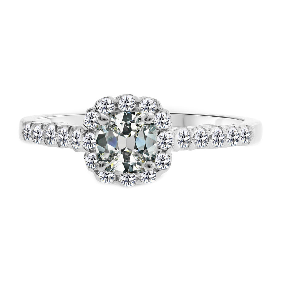 Antik-Kissen-Schliff Diamant Ring in 14K Weißgold – Hauptansicht