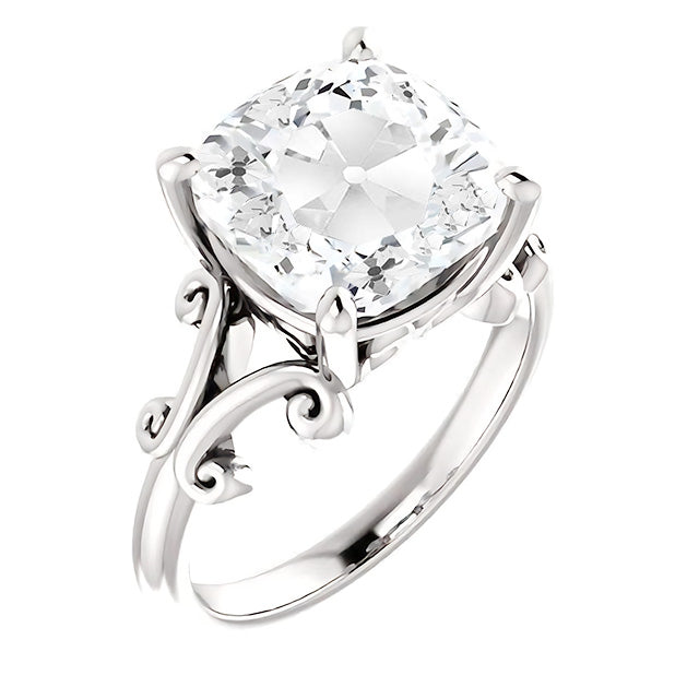 Kissen-Schliff Diamant Ring in 14K Weißgold – Frontansicht